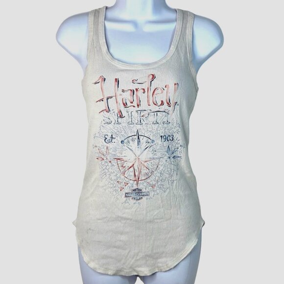 Vintage Harley Spirit Womens Crossbones White Graphic Ribbed Tank Top SM Y2k - Picture 2 of 5